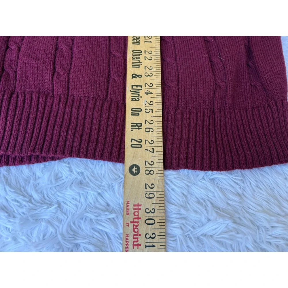 Vintage Mens Large Burgundy Cable Knit V-Neck Sweater Maroon Sears